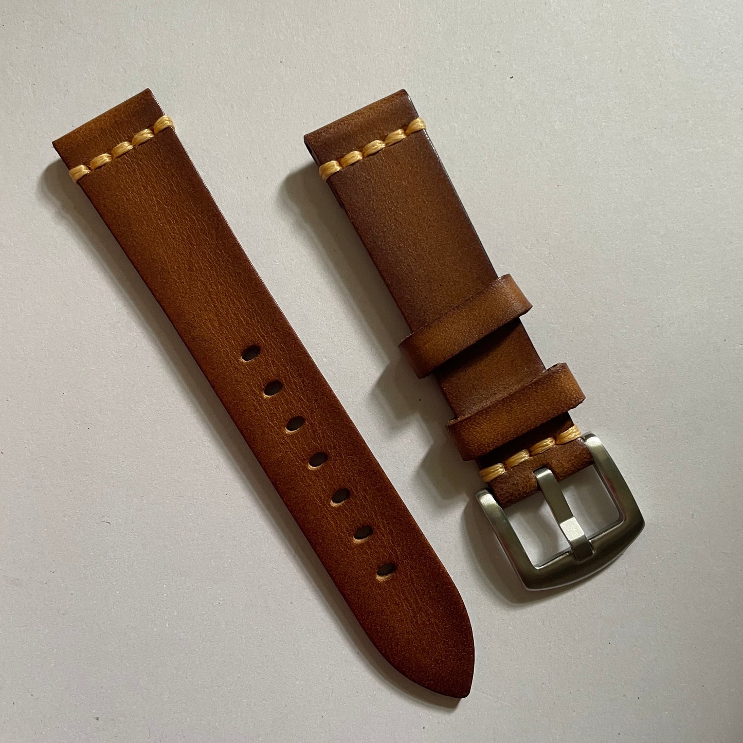Vegetable Tanned Leather Watch Strap – Vintage Top Grain Leather Band (20mm)