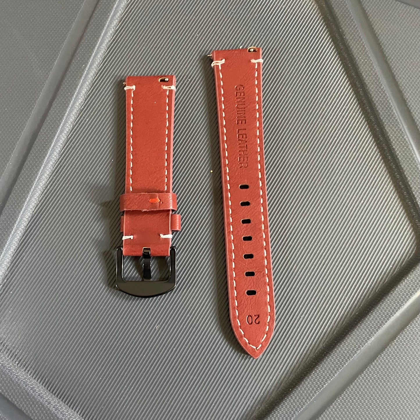 20mm Premium Leather Strap with White Stitch & Quick Release
