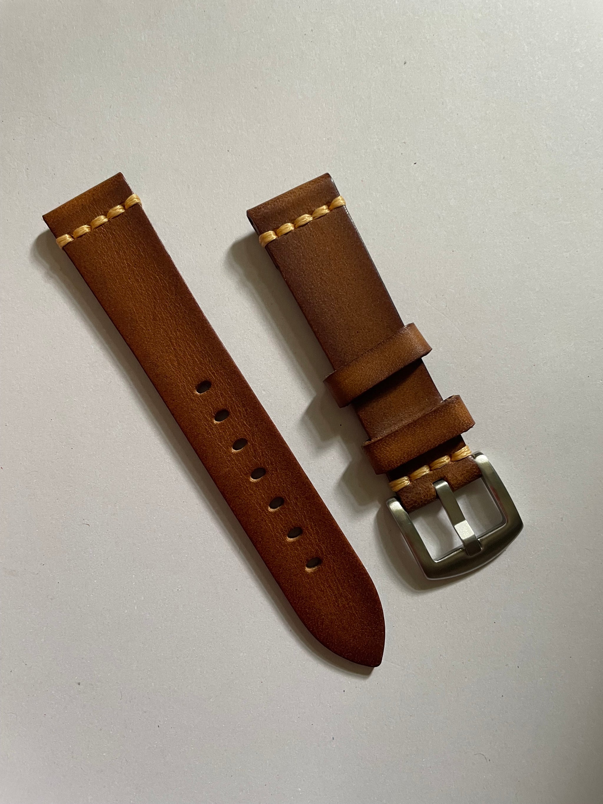Vegetable Tanned Leather Watch Strap – Vintage Top Grain Leather Band (20mm)