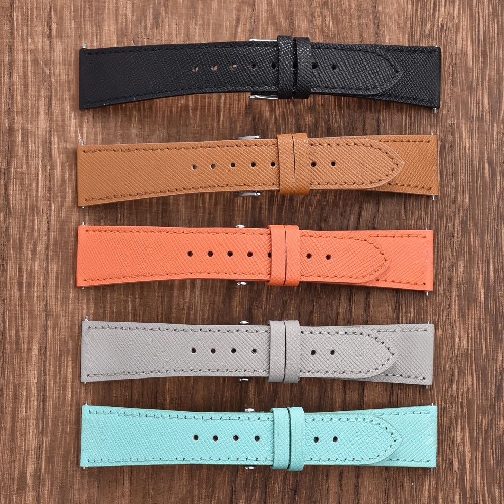 Elegant Saffiano Leather Watch Strap – Quick Release Genuine Leather Band