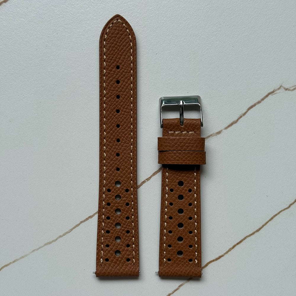 Top Grain Genuine Leather Epsom Racing Watch Strap – Rally Style, 18mm / 19mm / 20mm