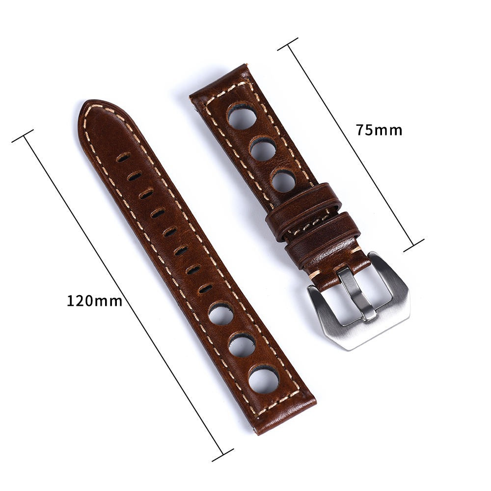 Handcrafted Racing Genuine Leather Watch Strap – Perforated Rally Band with Quick Release