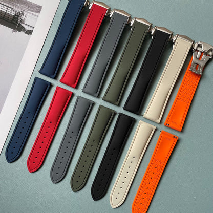 Loop-Free FKM Rubber Watch Band with Deployment Clasp – Sailcloth Texture (20mm)