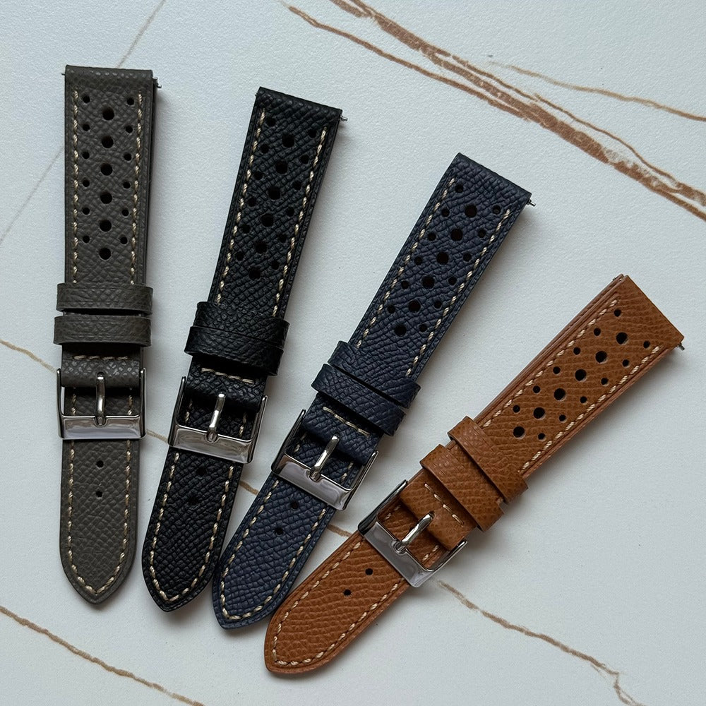 Top Grain Genuine Leather Epsom Racing Watch Strap – Rally Style, 18mm / 19mm / 20mm