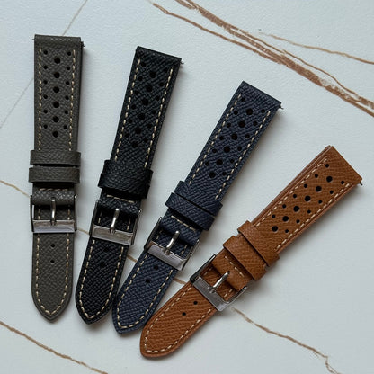 Top Grain Genuine Leather Epsom Racing Watch Strap – Rally Style, 18mm / 19mm / 20mm