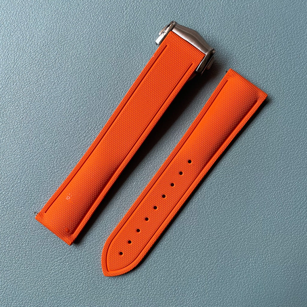 Loop-Free FKM Rubber Watch Band with Deployment Clasp – Sailcloth Texture, 20mm Diver Strap