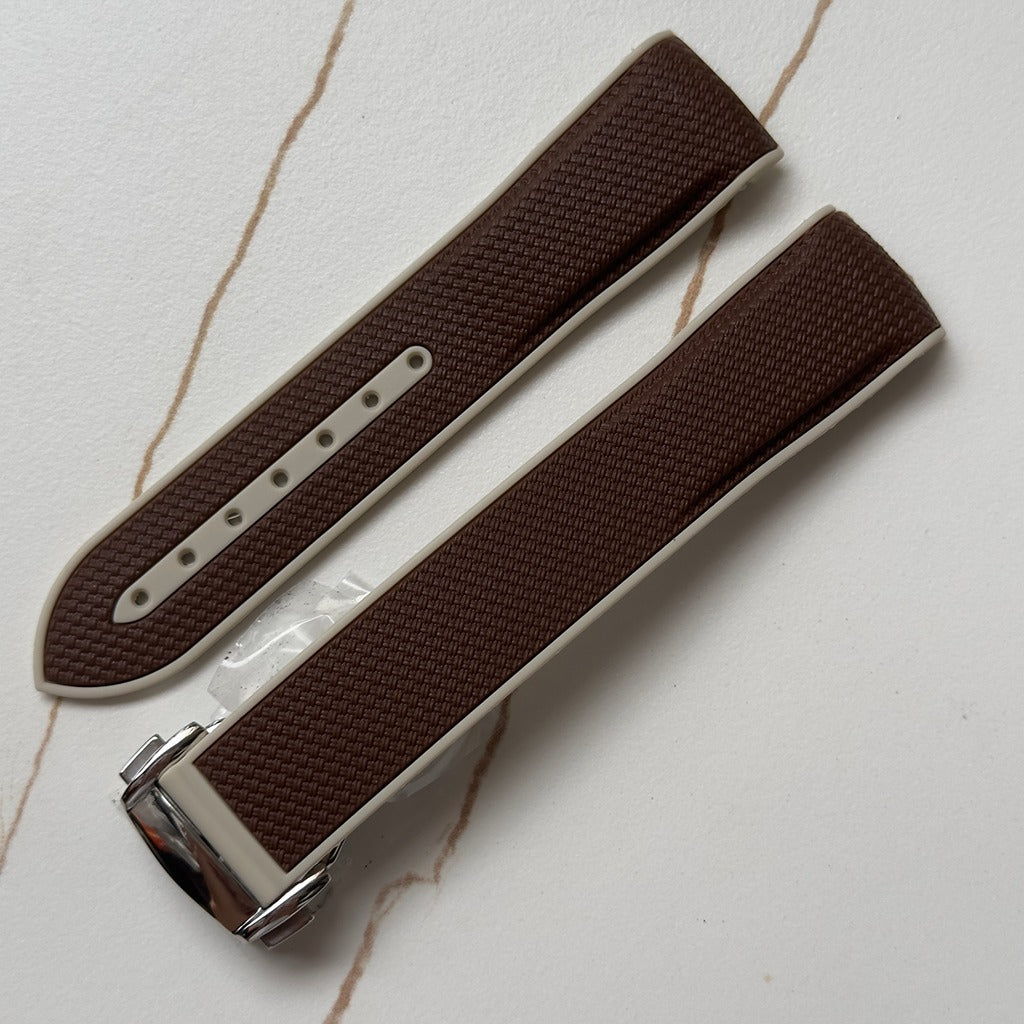 Two-Tone Premium FKM Rubber Watch Strap with Deployment Buckle – 20mm Curved End Band