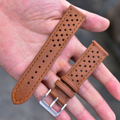 Rally Genuine Calf Leather Watch Strap – Vintage Perforated Racing Band with Quick Release (18mm / 20mm / 22mm)