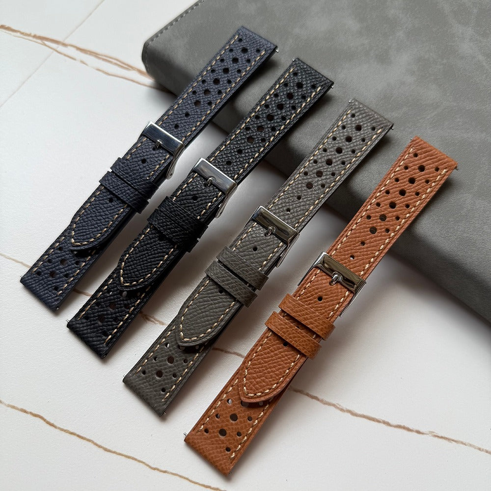 Top Grain Genuine Leather Epsom Racing Watch Strap – Rally Style, 18mm / 19mm / 20mm