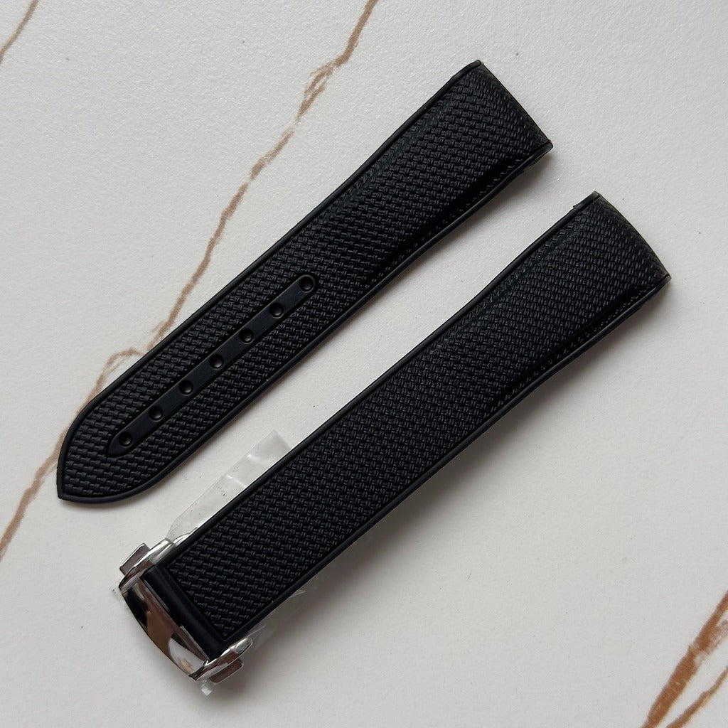Two-Tone Premium FKM Rubber Watch Strap with Deployment Buckle – 20mm Curved End Band