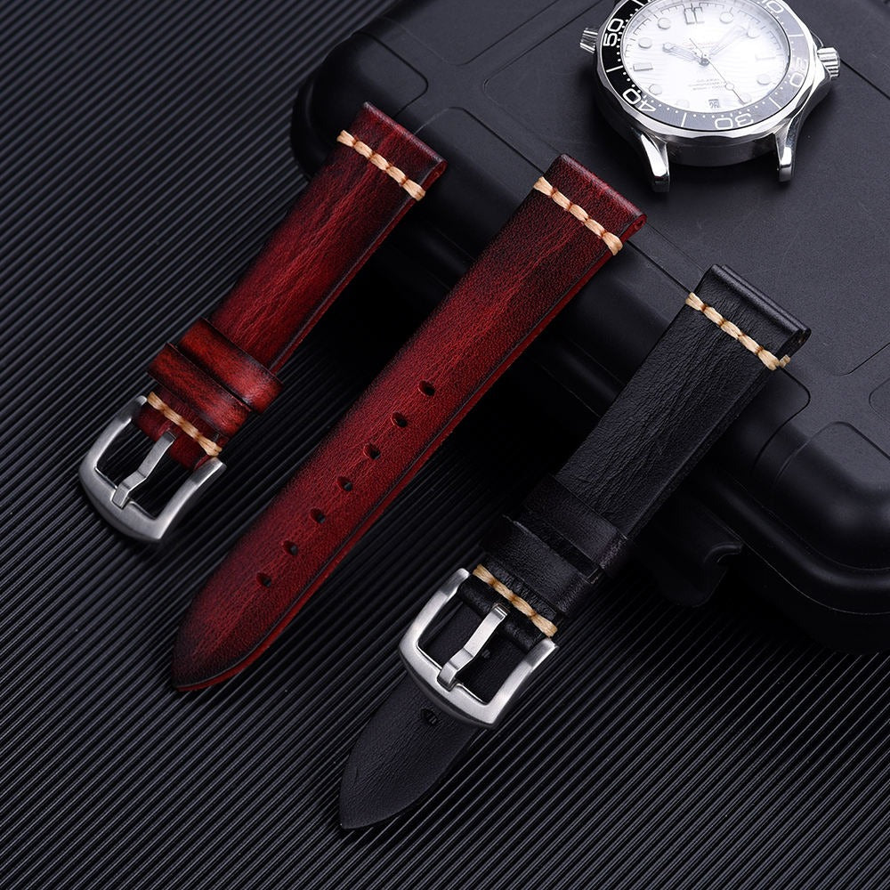 Vegetable Tanned Leather Watch Strap – Vintage Top Grain Leather Band (20mm)