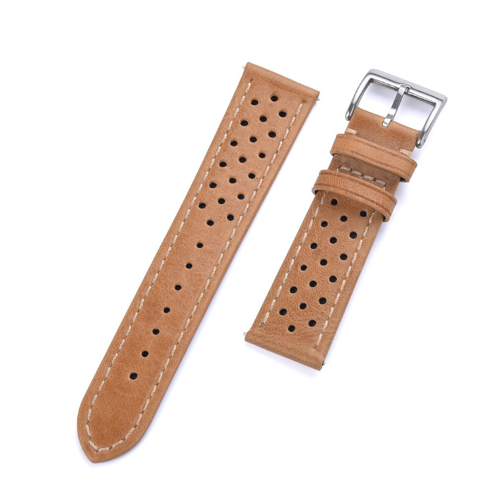 Rally Genuine Calf Leather Watch Strap – Vintage Perforated Racing Band with Quick Release (18mm / 20mm / 22mm)