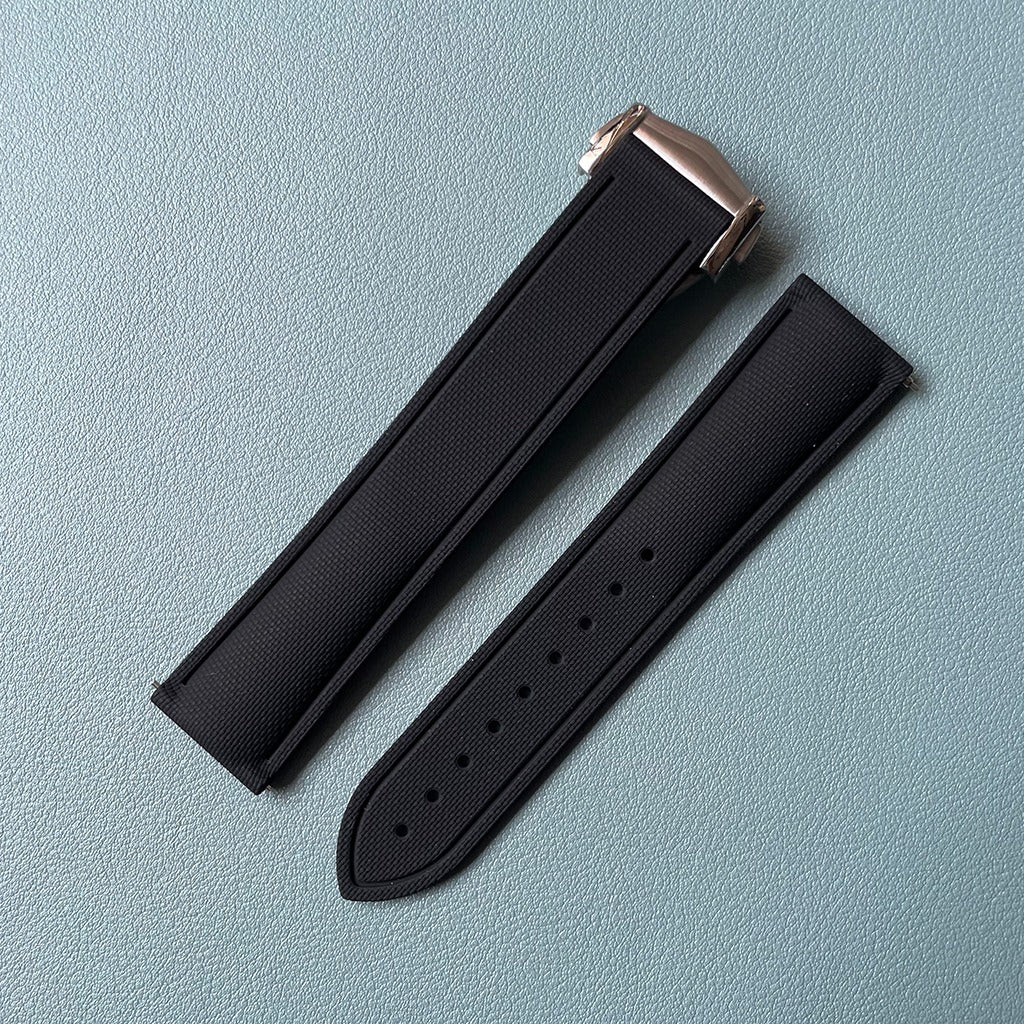 Loop-Free FKM Rubber Watch Band with Deployment Clasp – Sailcloth Texture, 20mm Diver Strap