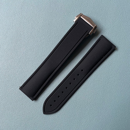 Loop-Free FKM Rubber Watch Band with Deployment Clasp – Sailcloth Texture (20mm)