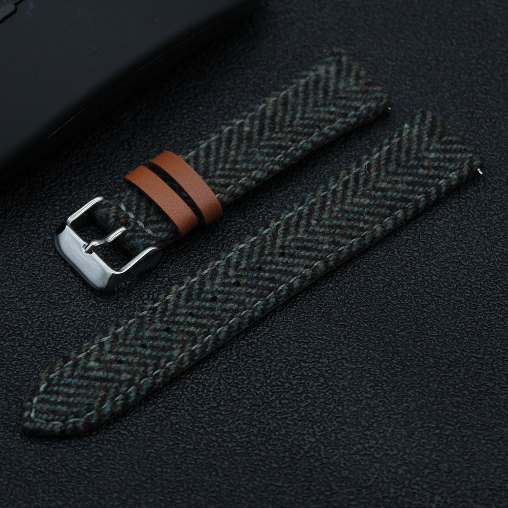 Hybrid Canvas & Top Grain Leather Watch Strap – Herringbone Tweed, Quick Release (18mm / 20mm / 22mm)