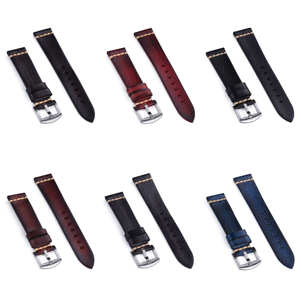 Vegetable Tanned Leather Watch Strap – Vintage Top Grain Leather Band (20mm)