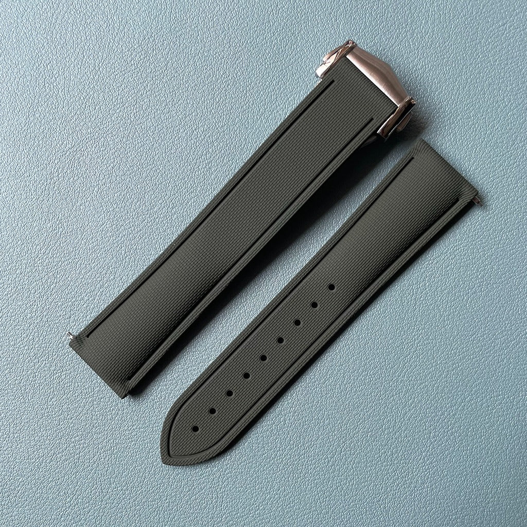 Loop-Free FKM Rubber Watch Band with Deployment Clasp – Sailcloth Texture, 20mm Diver Strap