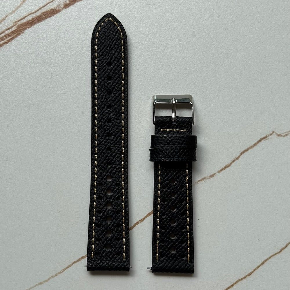 Top Grain Genuine Leather Epsom Racing Watch Strap – Rally Style, 18mm / 19mm / 20mm