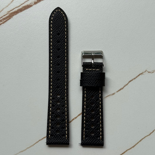 Top Grain Genuine Leather Epsom Racing Watch Strap – Rally Style, 18mm / 19mm / 20mm