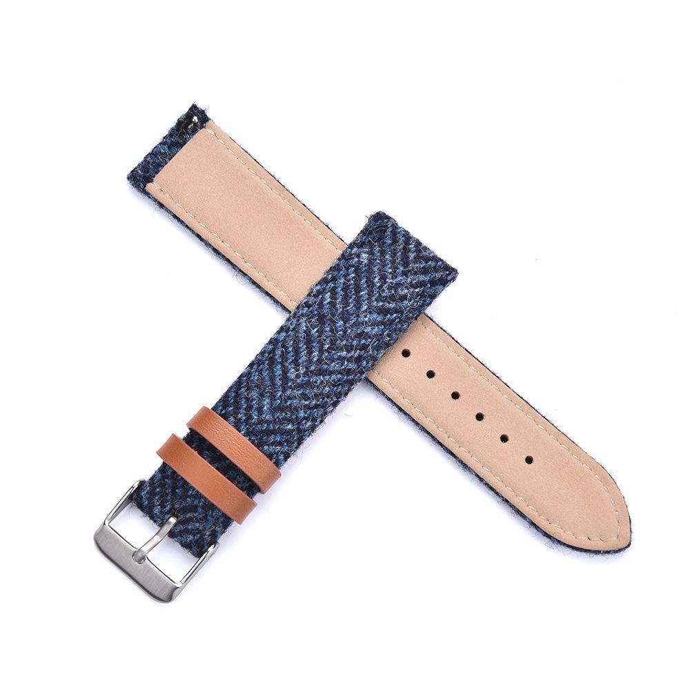 Hybrid Canvas & Top Grain Leather Watch Strap – Herringbone Tweed, Quick Release (18mm / 20mm / 22mm)