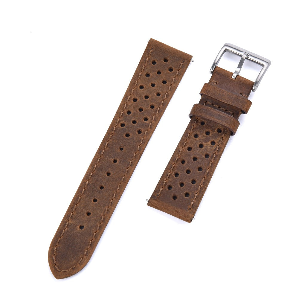 Rally Genuine Calf Leather Watch Strap – Vintage Perforated Racing Band with Quick Release (18mm / 20mm / 22mm)