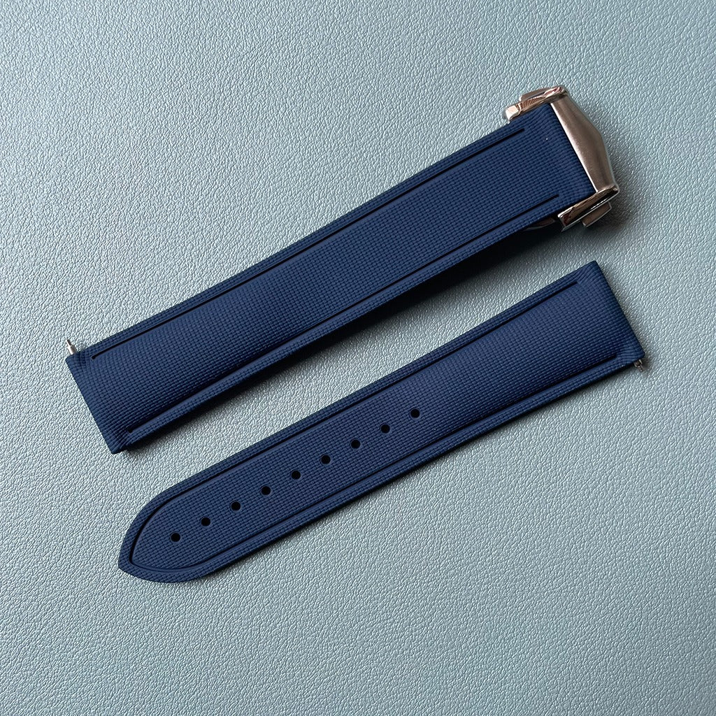 Loop-Free FKM Rubber Watch Band with Deployment Clasp – Sailcloth Texture, 20mm Diver Strap