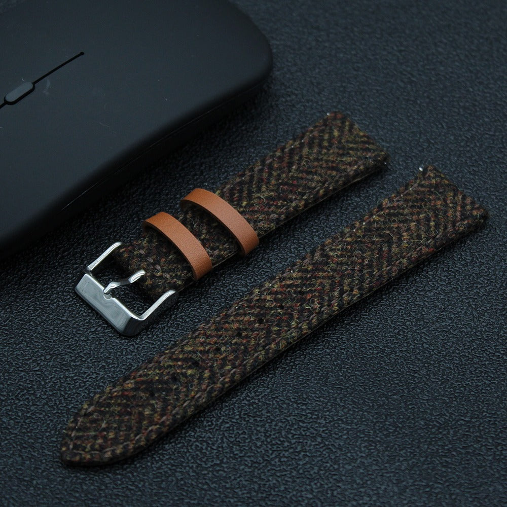 Hybrid Canvas & Top Grain Leather Watch Strap – Herringbone Tweed, Quick Release (18mm / 20mm / 22mm)