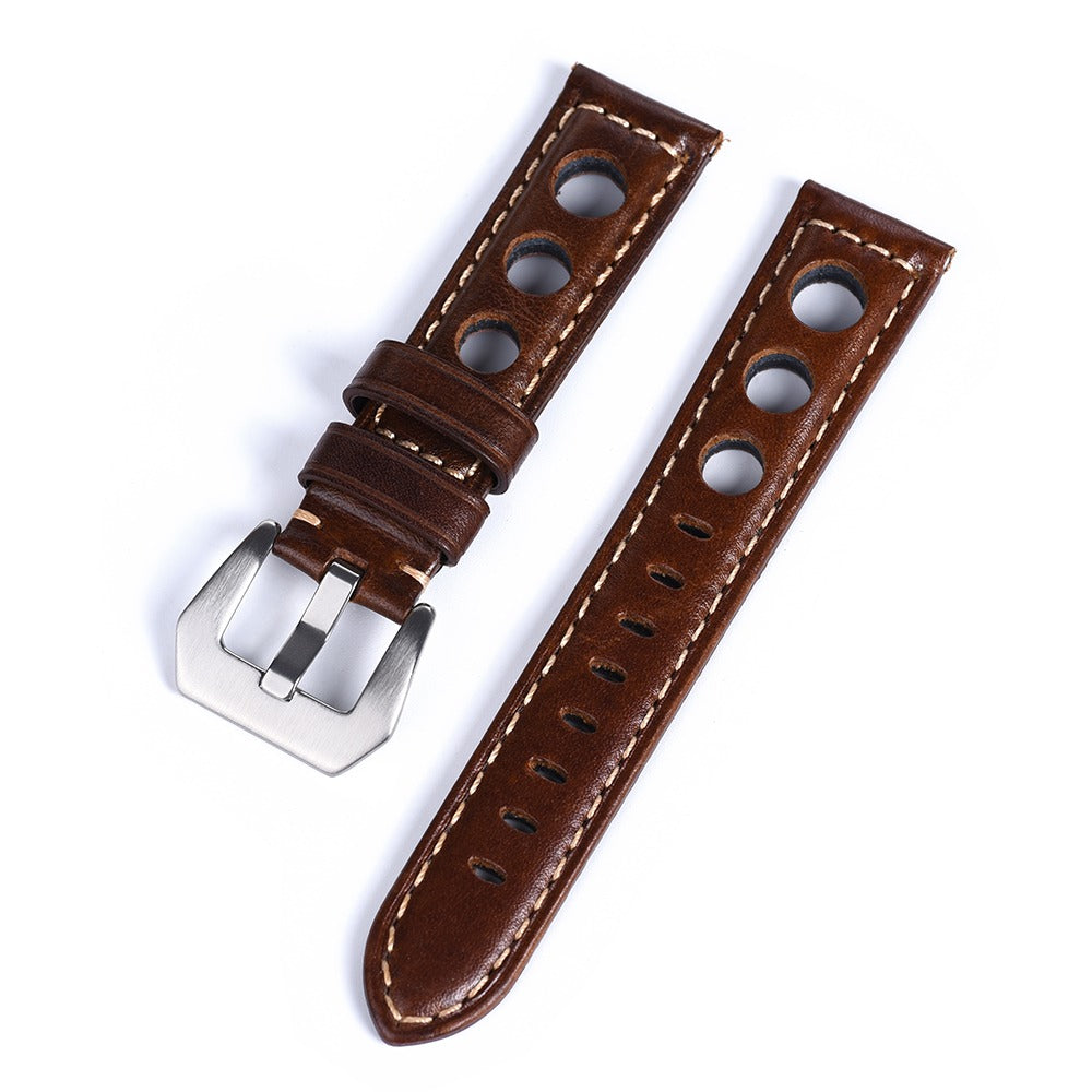 Handcrafted Racing Genuine Leather Watch Strap – Perforated Rally Band with Quick Release