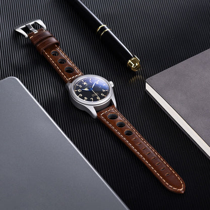 Handcrafted Racing Genuine Leather Watch Strap – Perforated Rally Band with Quick Release
