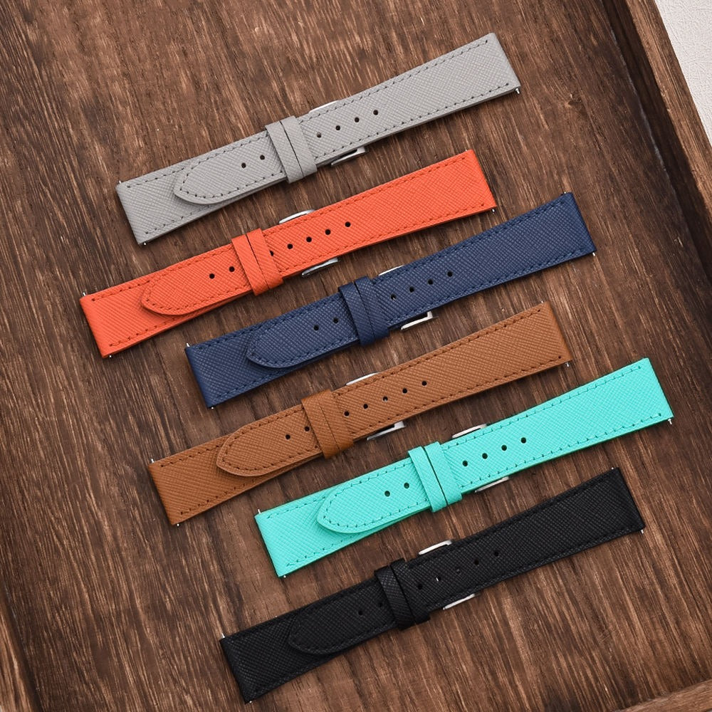 Elegant Saffiano Leather Watch Strap – Quick Release Genuine Leather Band