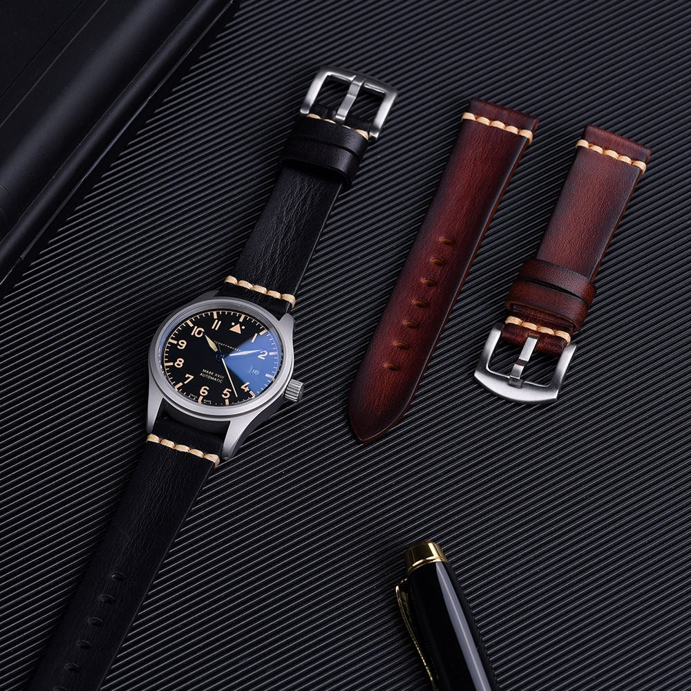 Vegetable Tanned Leather Watch Strap – Vintage Top Grain Leather Band (20mm)