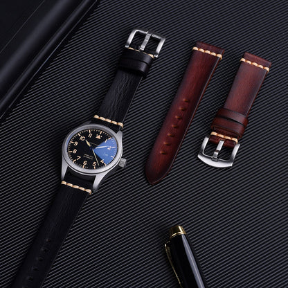 Vegetable Tanned Leather Watch Strap – Vintage Top Grain Leather Band (20mm)