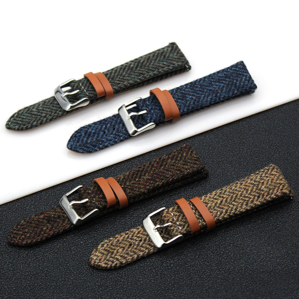 Hybrid Canvas & Top Grain Leather Watch Strap – Herringbone Tweed, Quick Release (18mm / 20mm / 22mm)