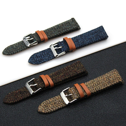 Hybrid Canvas & Top Grain Leather Watch Strap – Herringbone Tweed, Quick Release (18mm / 20mm / 22mm)