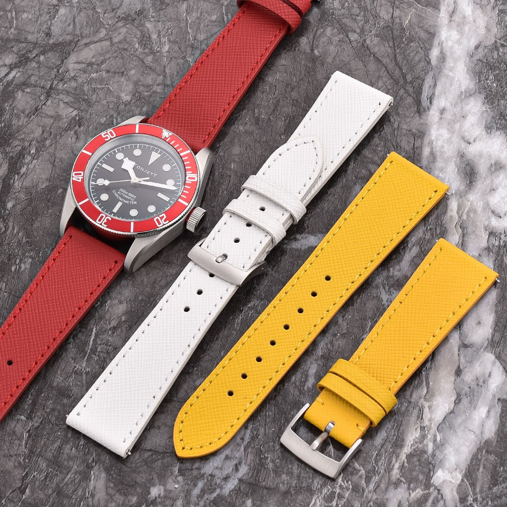 Elegant Saffiano Leather Watch Strap – Quick Release Genuine Leather Band