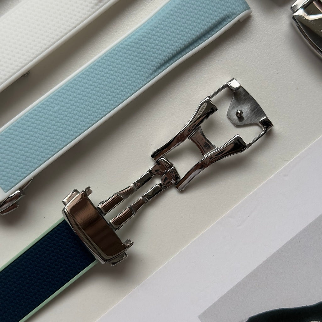 Two-Tone Premium FKM Rubber Watch Strap with Deployment Buckle – 20mm Curved End Band