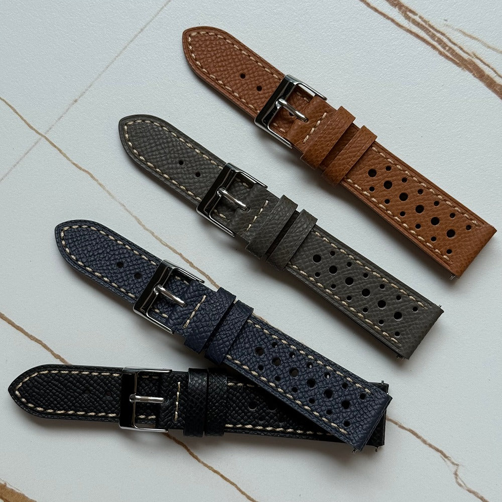Top Grain Genuine Leather Epsom Racing Watch Strap – Rally Style, 18mm / 19mm / 20mm