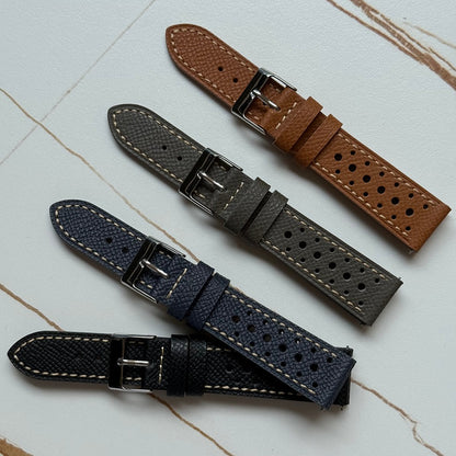 Top Grain Genuine Leather Epsom Racing Watch Strap – Rally Style, 18mm / 19mm / 20mm