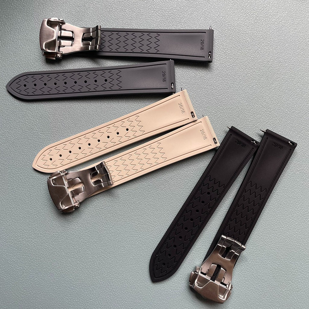 Loop-Free FKM Rubber Watch Band with Deployment Clasp – Sailcloth Texture, 20mm Diver Strap