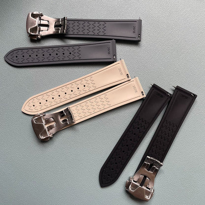 Loop-Free FKM Rubber Watch Band with Deployment Clasp – Sailcloth Texture (20mm)