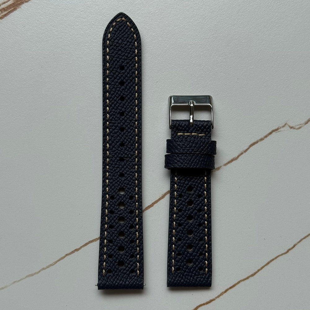 Top Grain Genuine Leather Epsom Racing Watch Strap – Rally Style, 18mm / 19mm / 20mm