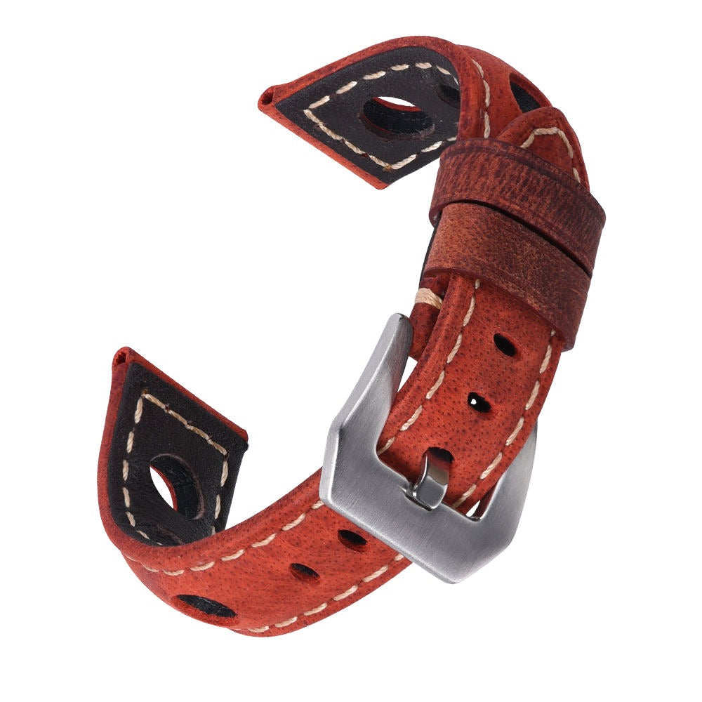 Handcrafted Racing Genuine Leather Watch Strap – Perforated Rally Band with Quick Release