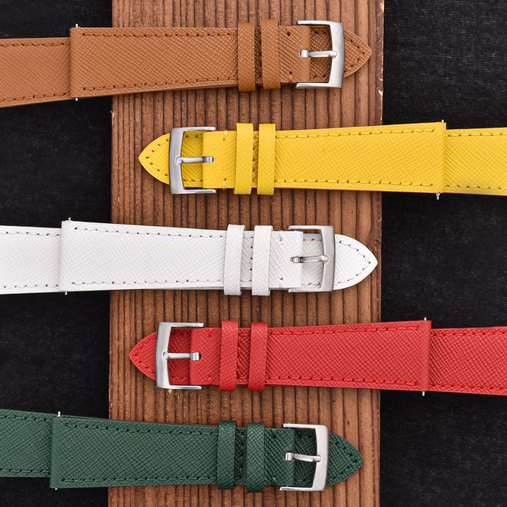 Elegant Saffiano Leather Watch Strap – Quick Release Genuine Leather Band