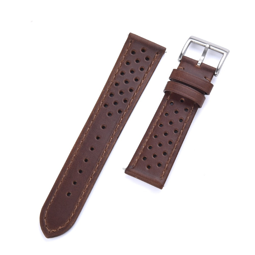 Rally Genuine Calf Leather Watch Strap – Vintage Perforated Racing Band with Quick Release (18mm / 20mm / 22mm)