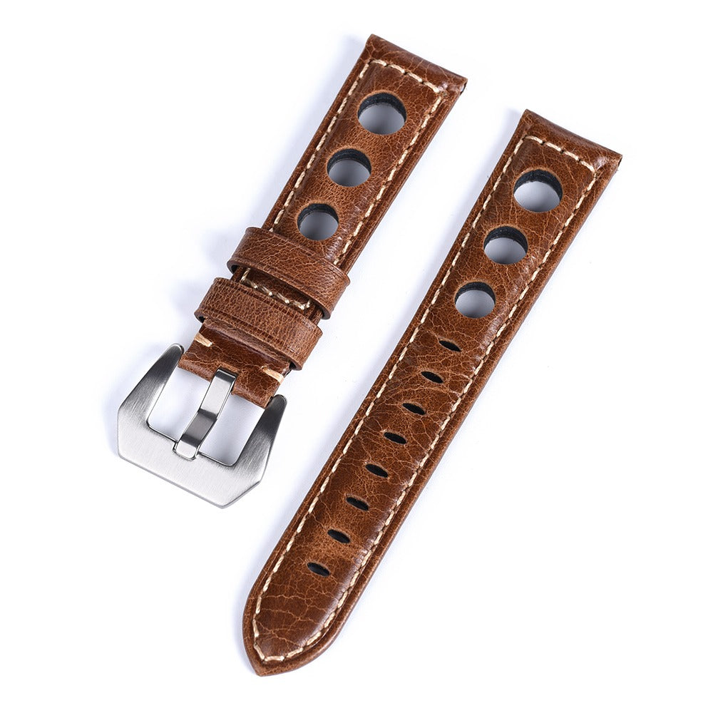 Handcrafted Racing Genuine Leather Watch Strap – Perforated Rally Band with Quick Release
