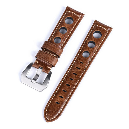 Handcrafted Racing Genuine Leather Watch Strap – Perforated Rally Band with Quick Release