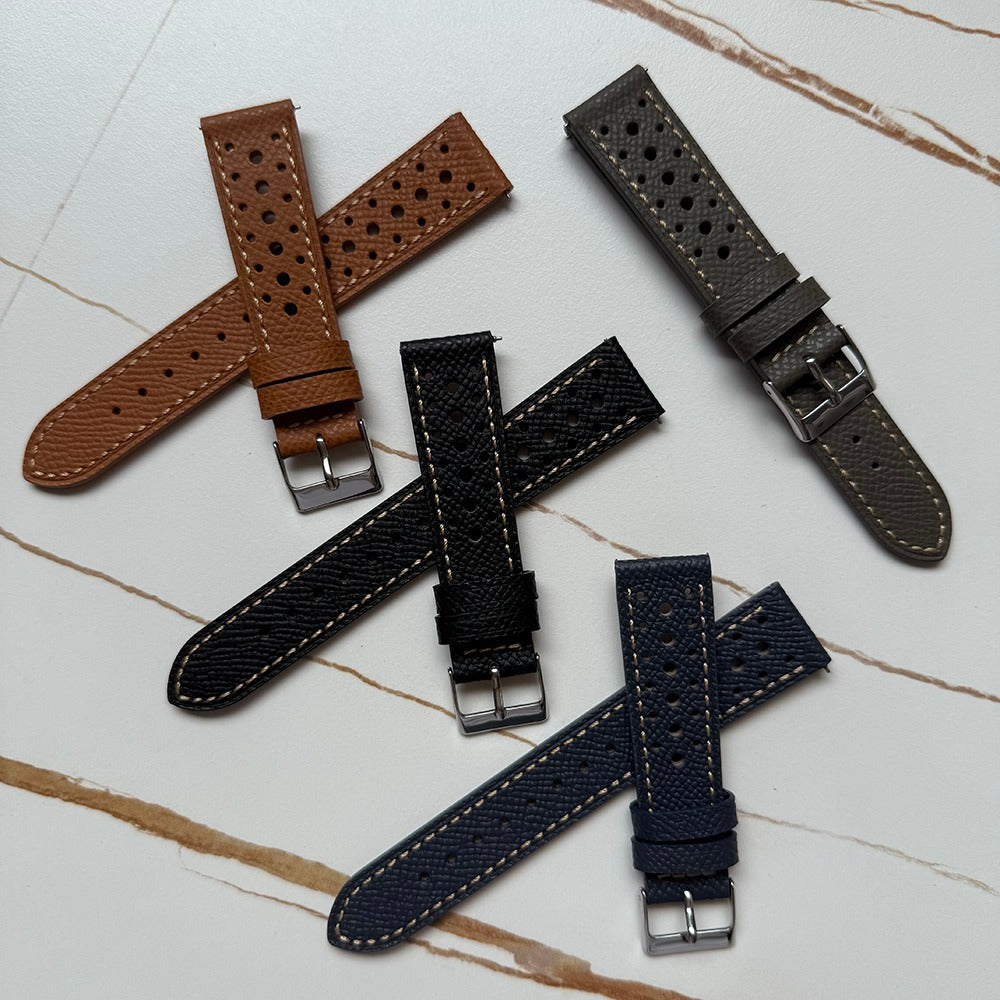 Top Grain Genuine Leather Epsom Racing Watch Strap – Rally Style, 18mm / 19mm / 20mm