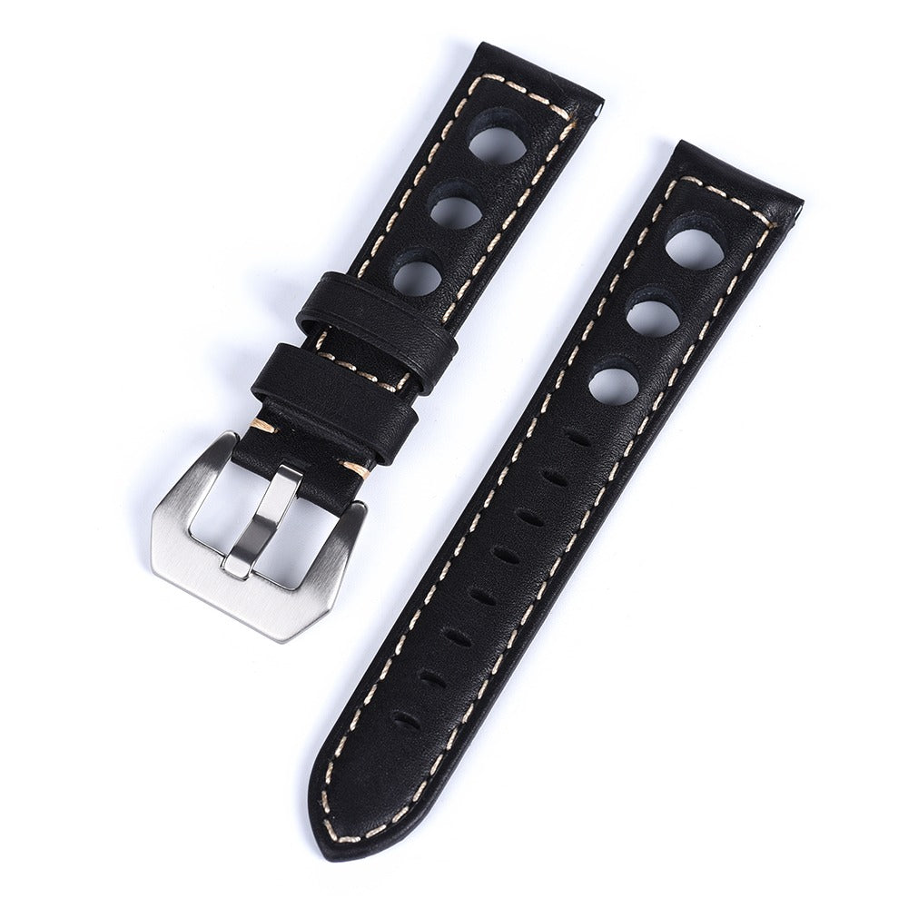 Handcrafted Racing Genuine Leather Watch Strap – Perforated Rally Band with Quick Release