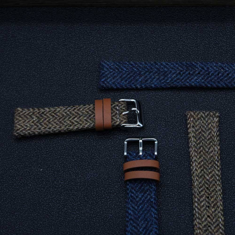 Hybrid Canvas & Top Grain Leather Watch Strap – Herringbone Tweed, Quick Release (18mm / 20mm / 22mm)