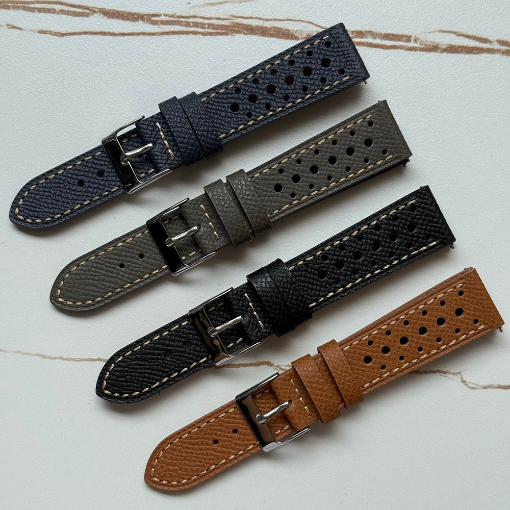 Top Grain Genuine Leather Epsom Racing Watch Strap – Rally Style, 18mm / 19mm / 20mm